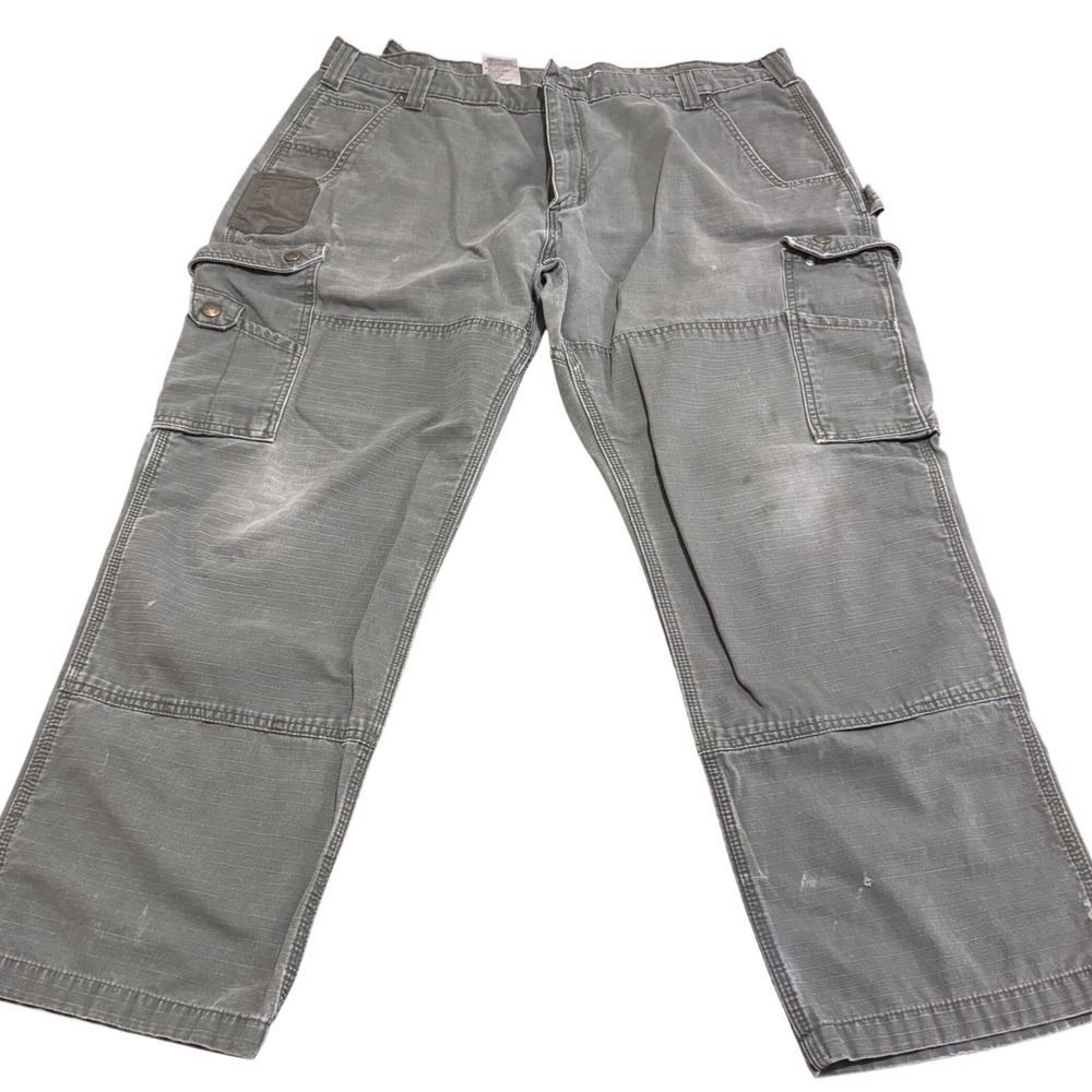Carhartt Distressed Relaxed Fit Cargo Pants Moss Green 42x30 Mens Workwear *flaw